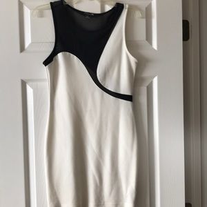 White and black cut out mesh dress